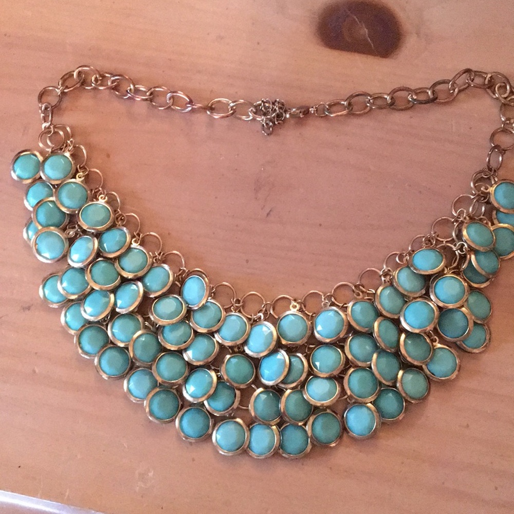 Teal and gold bib necklace